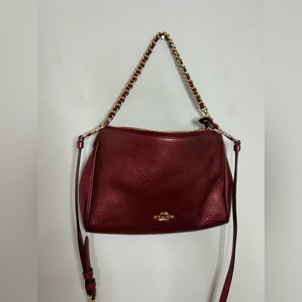 New Coach New York F36666 Burgundy Pebble Leather Carrie Crossbody Bag - Picture 3 of 6